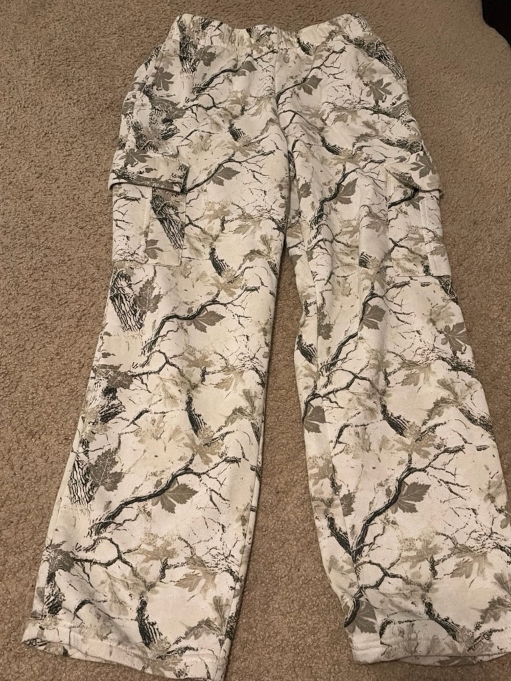 PLAYBOY Women's Straight Leg Cargo Pants in White and Tan Camo